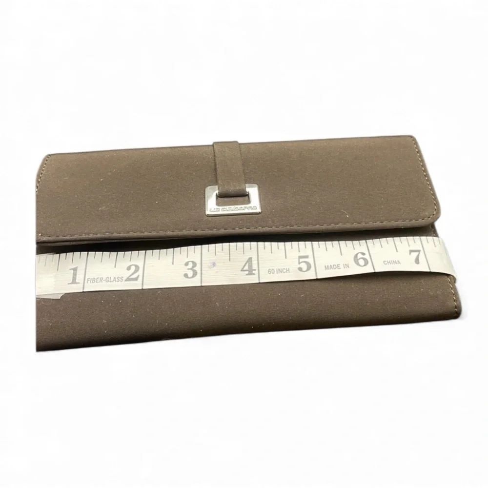 Liz Claiborne Trifold Envelop Wallet Nylon Chocolate Brown Card Holder NWOT